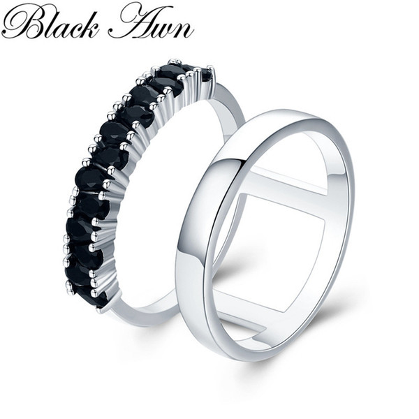 Classic 4.7g 925 Sterling Silver Fine Jewelry Engagement Black Spinel Round Engagement Ring for Women G034 D1892005