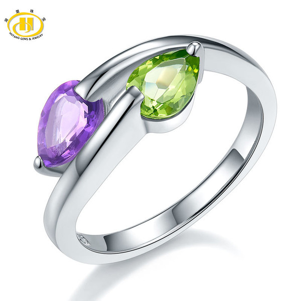 Hutang Genuine Gemstone Peridot Amethyst Wedding Ring Solid 925 Sterling Silver For Women Gift Fine Jewelry Pear Stone Wholesale D1892005