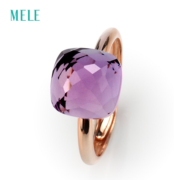 MELE Natural amethyst silver ring, cushion 10mm*10mm,deep purple color,professional cutting skill, fashion and brilliant jewelry D1892005