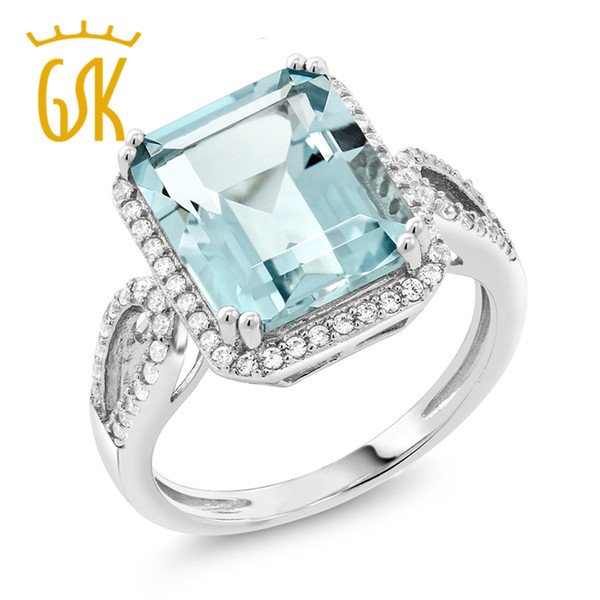 GemStoneKing 5.00 Ct Octagon Cut Created Aquamarine Ring 925 Sterling Silver Antique Women's Engagement Ring D1892005