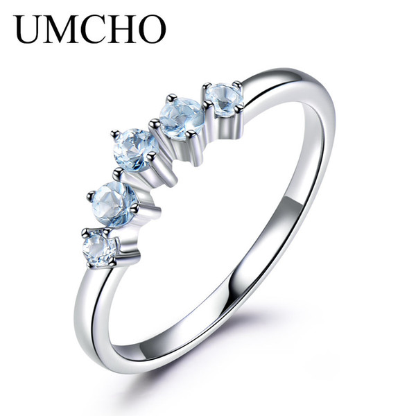 UMCHO Genuine Natural Sky Blue Topaz Ring For Women 925 Sterling Silver Engagement Wedding Stacking Ring Fine Jewelry New Gift D1892601