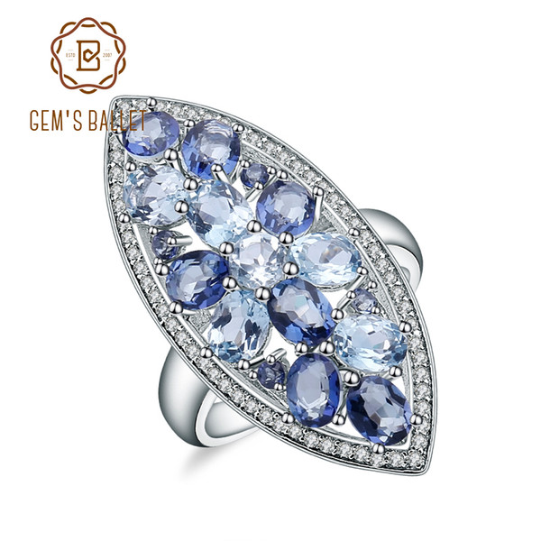 Gem's Ballet Natural Sky Blue Topaz Mystic Quartz-Iolite Blue Rings Real 925-sterling-silver For Women Wedding Engagement Ring D1892005