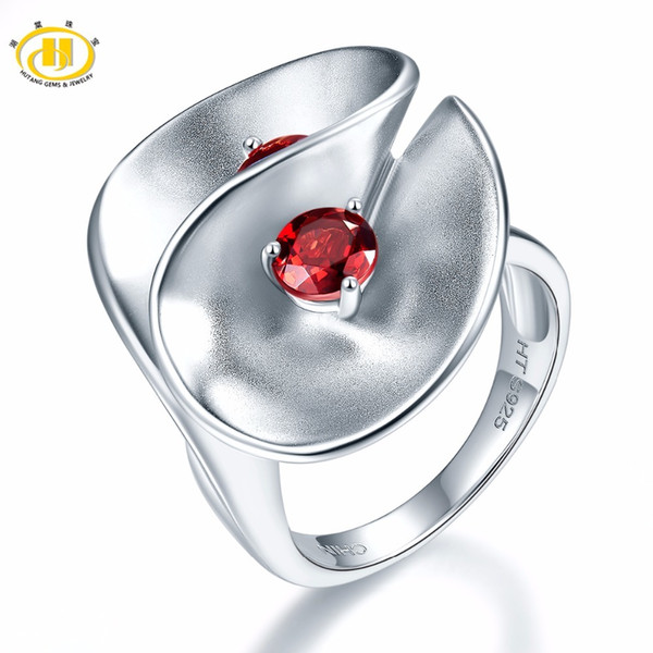 Hutang Natural Garnet Gemstone Floral Wedding Ring Solid 925 Sterling Silver Fine Stone Jewelry Best Birthday Gift Unique Design D1892005