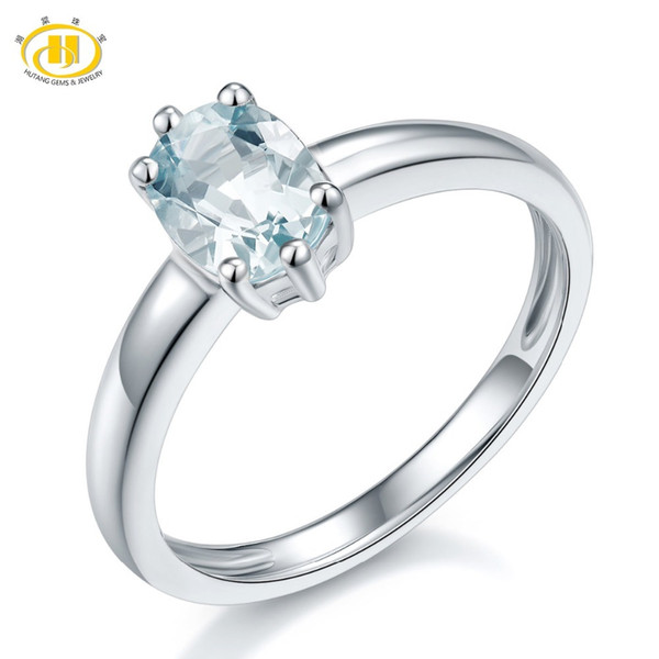 Hutang Stone Jewelry 1.08ct Natural Aquamarine Solid 925 Sterling Silver Solitaire Ring Gemstone Fine Engagement Wedding Jewelry D1892005