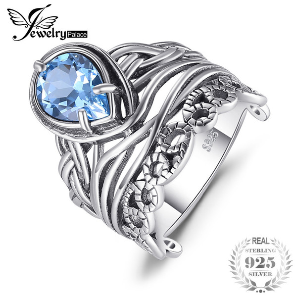 JewelryPalace Vintage 6.20ct Natural Sky Blue Topaz Hollow Carved Rings For Women 925 Sterling Silver Luxury Brand Fine Jewelry D1892005