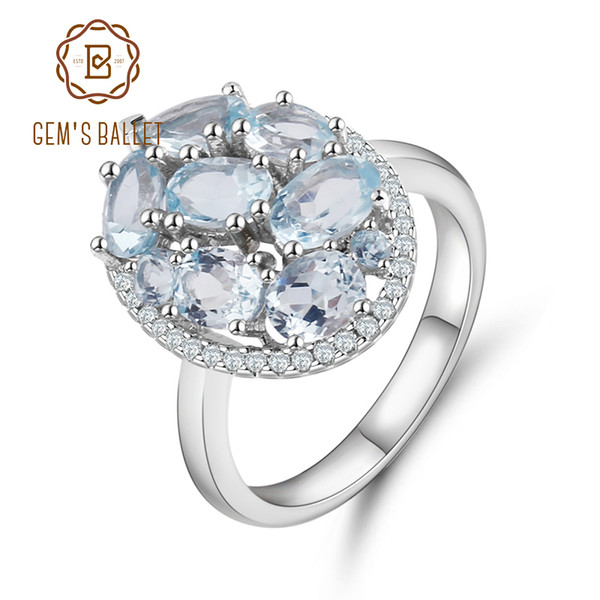 Gem's Ballet Natural Sky Blue Topaz Rings Genuine 100% 925 Sterling Silver Vintage Fashion Jewelry For Women Wedding Engagement D1892601