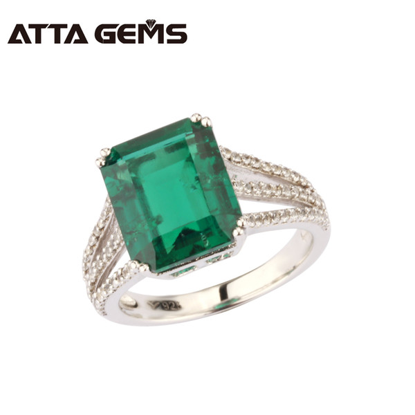 Green Emerald 925 Sterling Silver Ring 6 Carats Emerald Solid Silver For Women Classical Style Fashion And Popular Silver Ring D1892005