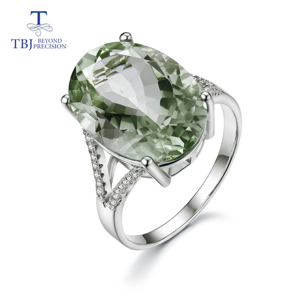 TBJ,Big 13ct green amethyst Ring, oval cut13*18 gemstone ring in 925 sterling silver gemstone jewelry for girls with gift box D1892601