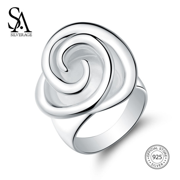 SA SILVERAGE 925 Sterling Silver Rose Wedding Rings for Women Fine Jewelry 925 Silver Big Flower Rings Band Rings D1892601