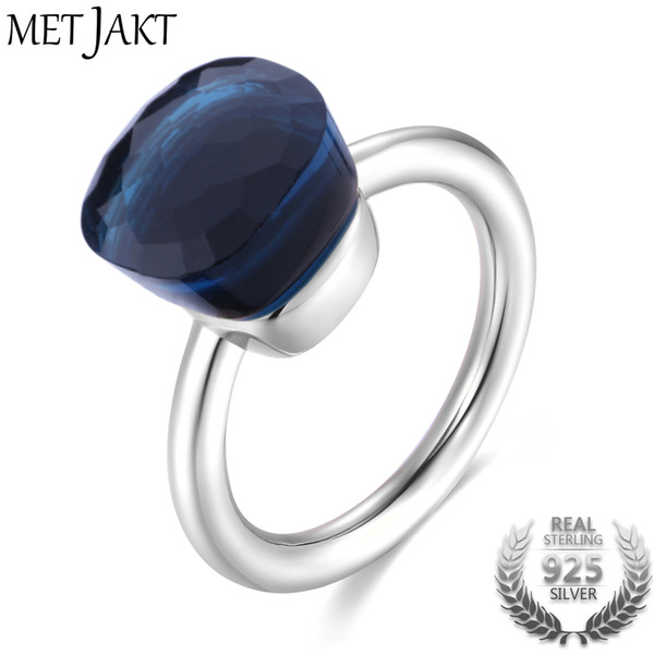 MetJakt Fashion Blue Topaz Ring and Natural Agate Solid 925 Sterling Silver Rings for Women's Wedding Party Best Fine Jewelry D1892005