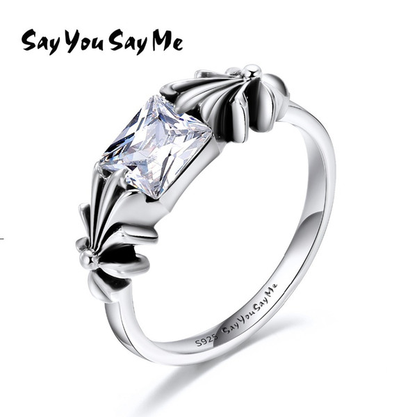 925 Sterling Silver White Zircon Rings Wholesale Silver Cute Flower Rings Wedding&Engagement 2018 New Arrival Say You Say Me D1892601