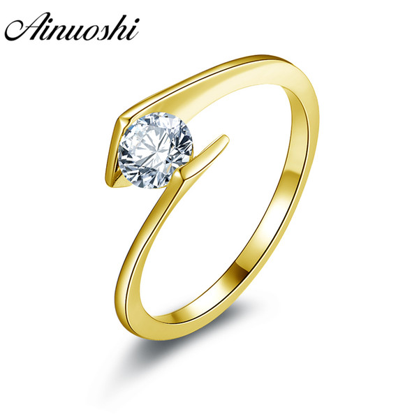 AINUOSHI 10K Solid Yellow Gold Women Wedding Ring Solitaire Round Cut Sona Simulated Diamond Jewelry Twisted Engagement Rings D18100709