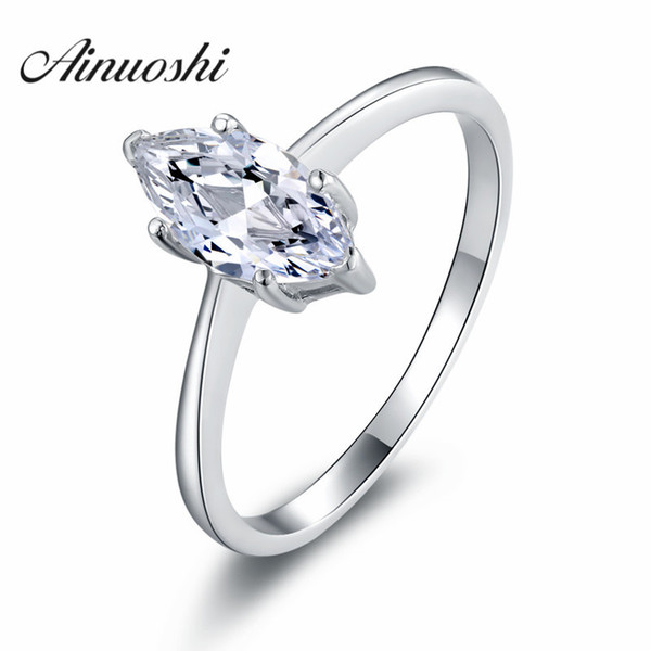 AINUOSHI Wholesale 1 Carat Sparkling Marquise Cut Solitaire Ring SONA Wedding Engagement Bridal Anniversary Bridal Band Ring S18101608