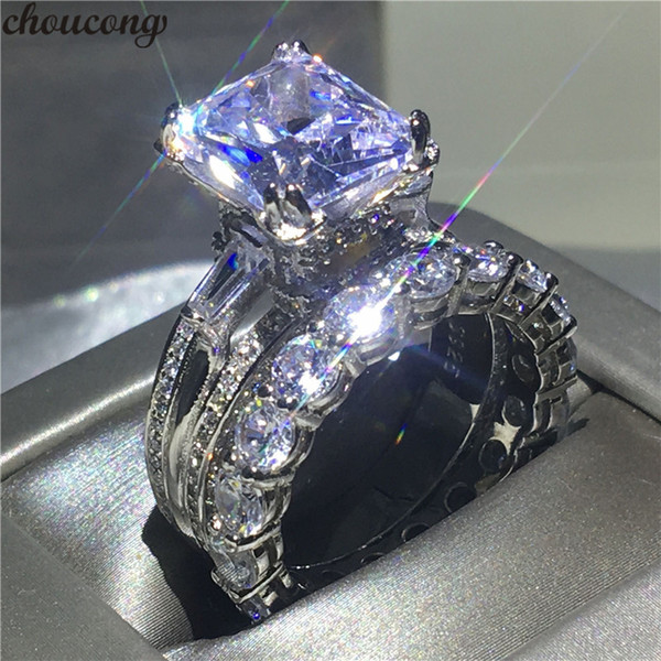 choucong Eiffel Tower Shape ring 8ct 5A zircon Cz 925 Sterling silver Engagement Wedding Band Rings set For Women Bridal bijoux S18101608