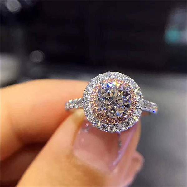 Wedding Rings For Women S925 sterling-silver-jewelry Cubic Zirconia Fine Jewelry Pink Round Stone Bridal Jewelry Engagement Ring S18101002