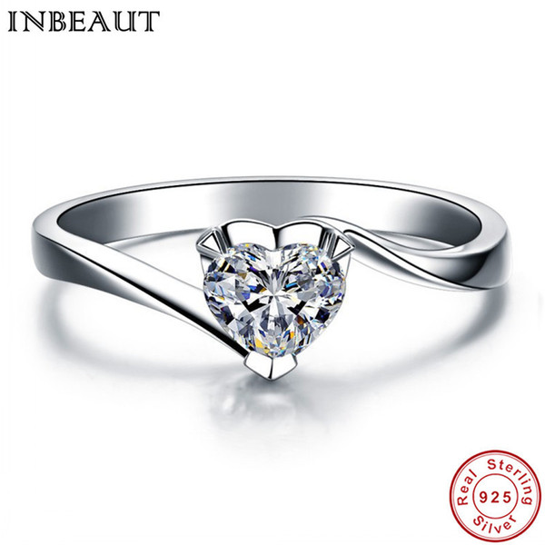 INBEAUT Women Fashion 925 Sterling Silver LOVE Heart Engagement Cubic Zircon Ring Female Romantic Finger Wedding Jewelry S18101608