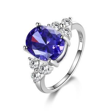 Fashion silver gemstone wedding ring for woman 4*6mm flawless natural tanzanite silver ring solid 925 silver tanzanite ring S18101002