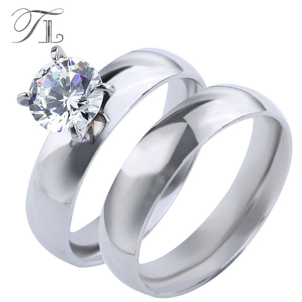 TL High Polished Stainless Steel Wedding Engagement Anniversary Ring Set for Women Rhinestone Rings Fashion Jewelry Wholesale S18101608