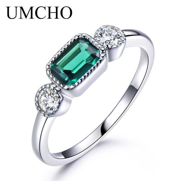 UMCHO Nano Russian Emerald Real 925 Sterling Silver Rings For Women May Birthstone Vintage Ring For Women Brand Fine Jewelry S18101002