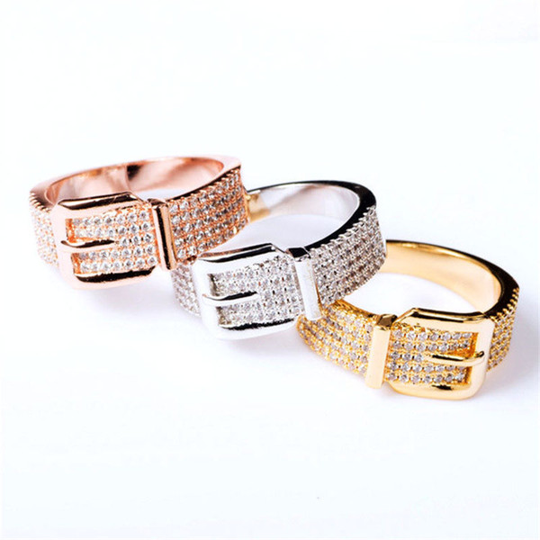 New Fashion Exquisite Rings Luxury Belt Shape Bracelets Slim Bangles Engagement Rings Gold Silver Rose Bracelet Belts Shape Rings Lover Gift