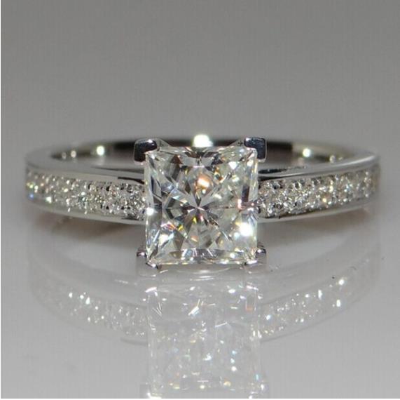 SEXY Princess Natural Gemstones White Sapphire Birthstone Bride Wedding Engagement Ring Size 5 6 7 8 9 10