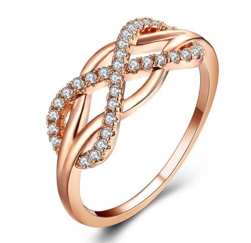 New Fashion Crystal Infinity Rings Micro Inlayed Cross Rings For Women Cubic Zircon CZ Crystal Rings Rose Gold Color