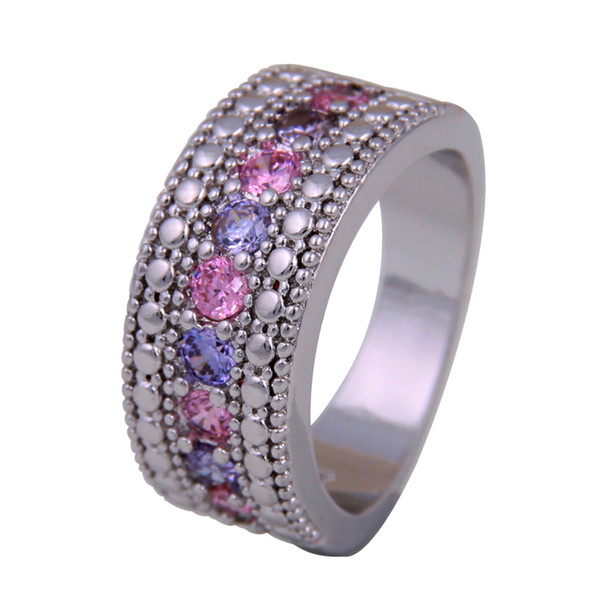 holesale Fashion Jewelry Womans very lovely 925 silver with pink &purple CZ stones ring Size 7 8 9