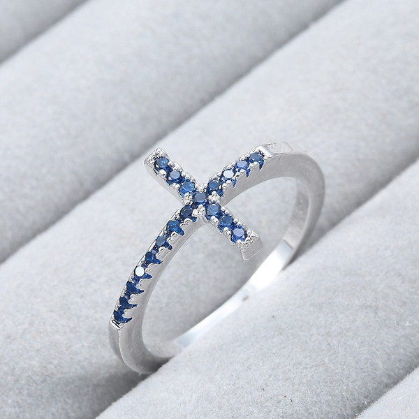 Blue Sapphire cross FashionNEW Exquisite Blue Sapphire cross Fashion 925 sterling silver wedding Ring Womens Gemstone Promise Couple Ring