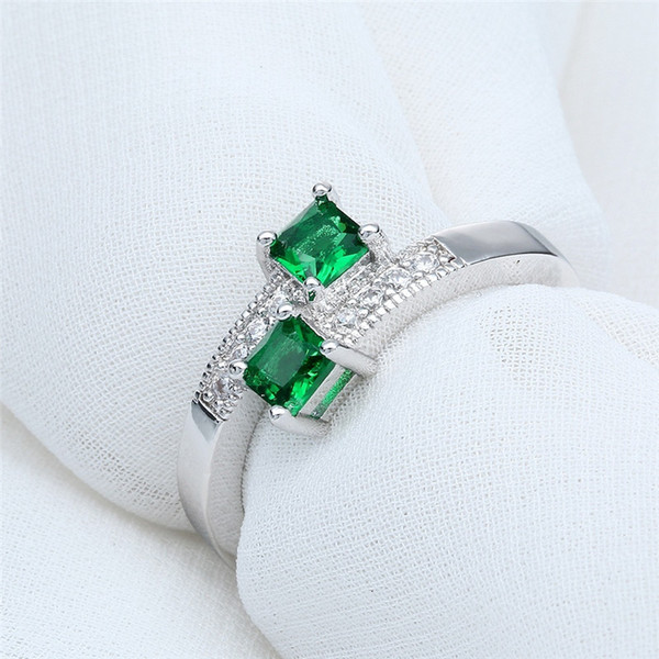 Women Fashion 925 Sterling Silver Emerald Gemstone Engagement Wedding Ring size 6 7 8 9 10