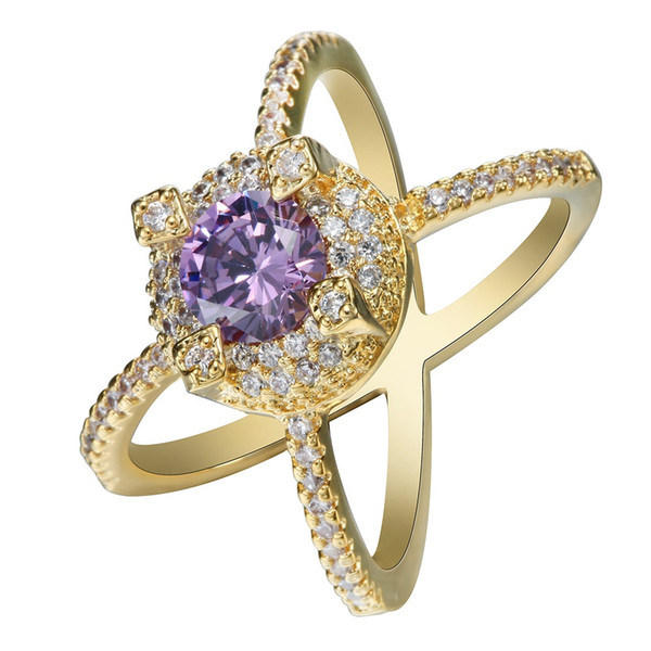 Women Fashion 14K Yellow Gold Filled Princess purple Amethyst Ring Wedding Engagement Jewelry Sizes 6 7 8 9 10