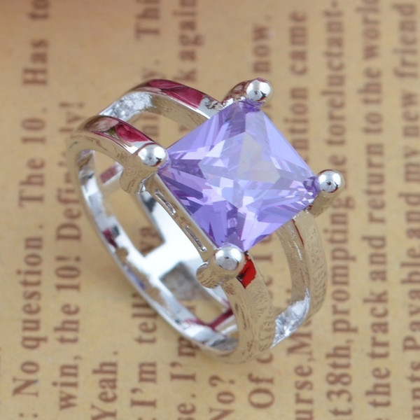 Women Fashion 925 Sterling Silver purple Gemstone Couple Engagement Wedding Ring size 6 7 8 9 10