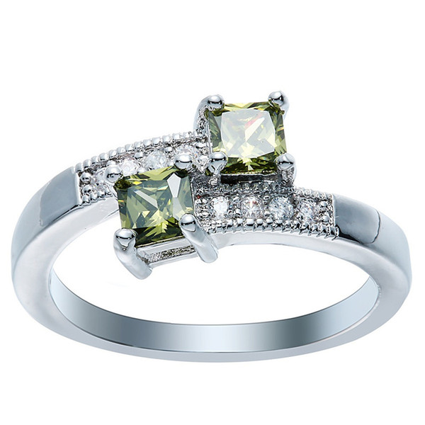 Wholesale Women Fashion 925 Sterling Silver olivine Gemstone Promise Ring size 6 7 8 9 10