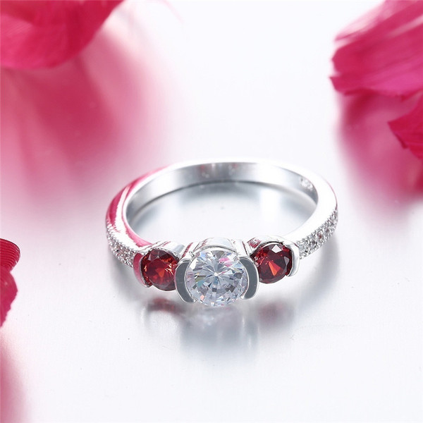 Wholesale Women Fashion 925 Sterling Silver White Topaz &Red Gemstone Promise Ring size 6 7 8 9 10