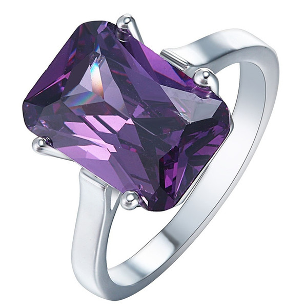 Wholesale Women Fashion 925 Sterling Silver Amethyst Gem Engagement Wedding Ring Size 6 7 8 9 10