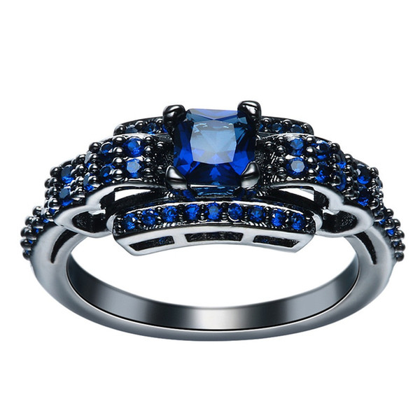 Women Fashion 14k Black Gold Plated Blue Sapphire Engagement Wedding Ring size 6 7 8 9 10