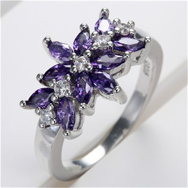 Wholesale Women Fashion 925 Sterling Silver purple Gemstone Promise Engagement Ring size 6 7 8 9 10