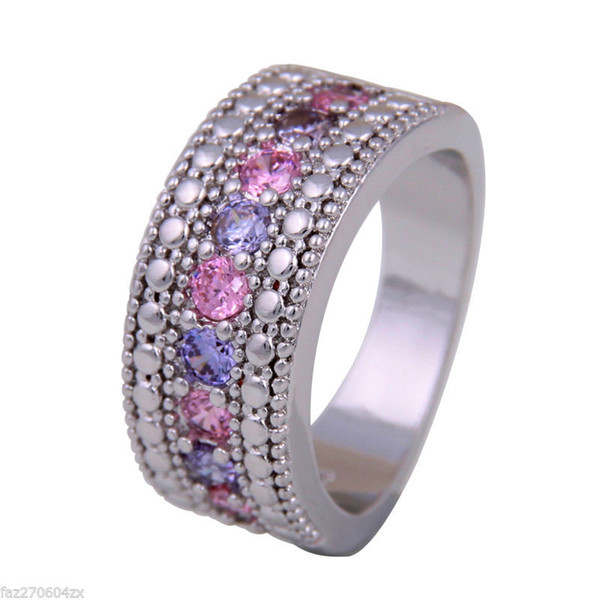 Wholesale Women Fashion 925 Sterling Silver purple &Red Gemstone Promise Engagement Ring size 6 7 8 9 10