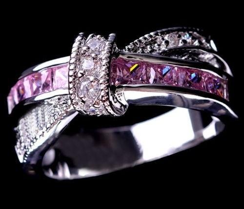 Wholesale Women Fashion 925 Sterling Silver Pink Sapphire Ring Wedding Engagement Jewelry Sizes 6 7 8 9 10