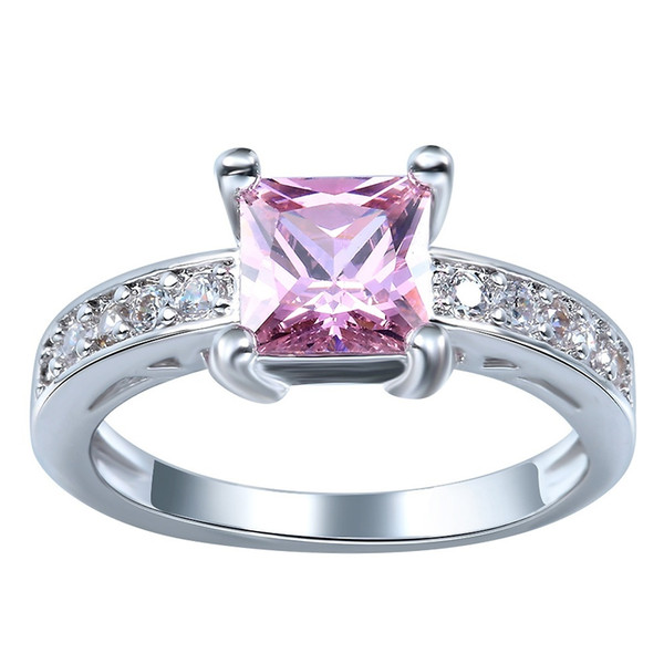 Wholesale Women Fashion Jewelry 925 Sterling silver Pink Sapphire & zircon Engagement ring Sizes 6 7 8 9 10