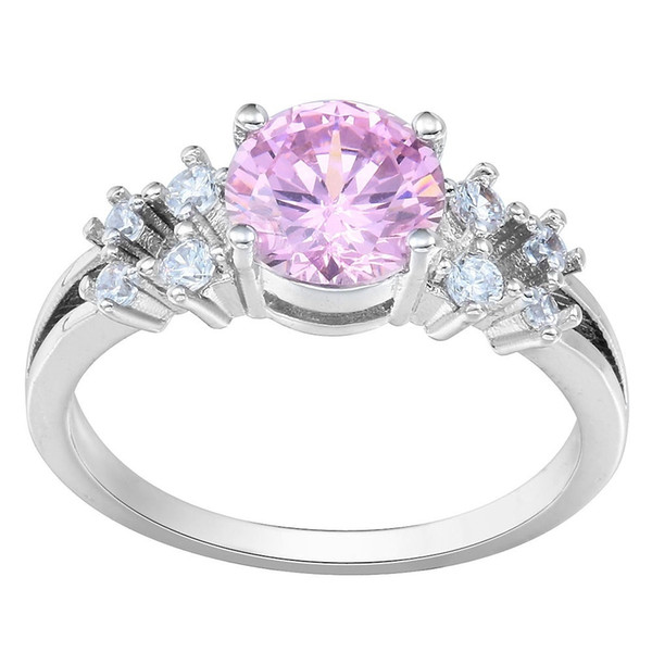 Fashion Woman Jewelry 925 Sterling Silver Pink Gemstone Wedding Engagement Jewelry Sizes 6 7 8 9 10