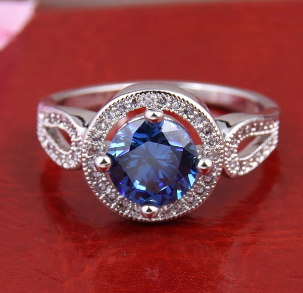 Wholesale lady fashion 925 sterling silver blue sapphire engagement ring size 6 7 8 9 10