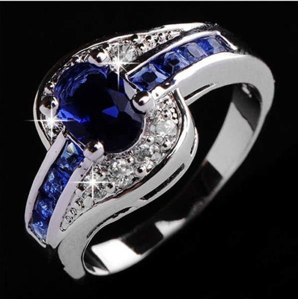 Wholesale Jewelry Blue Sapphire Women925 Sterling Silver Engagement Couple Ring Sz 5 6 7 8 9 10