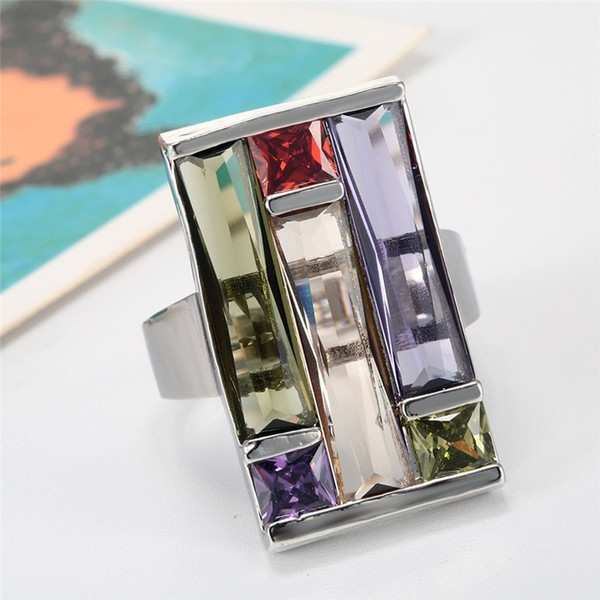 Wholesale Fashion Woman Jewelry 925 Sterling Silver Multicolor Gemstone Engagement Wedding Ring Size 6 7 8 9 10