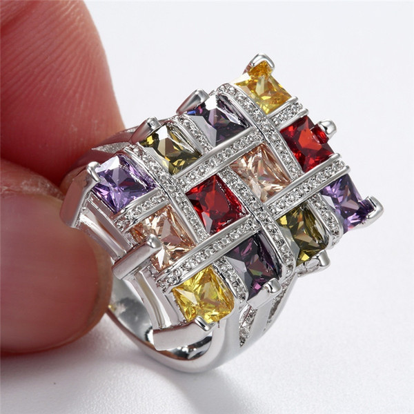 Fashion Woman Jewelry 925 Sterling Silver Multicolor Gemstone Engagement Wedding Ring Size 6 7 8 9 10