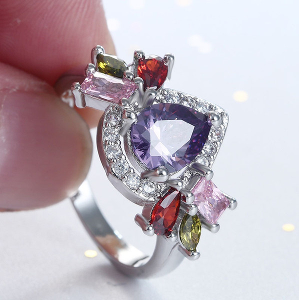 Fashion Women's Jewelry Women's Garnet Olivine purple Silver Garnet Wedding Ring 6 7 8 9 10