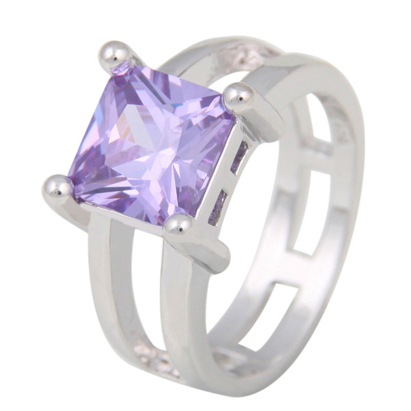 Women Fashion Jewellery CZ Ring Women's Purple Amethyst 925 Silver Plated Engagement Ring Size 7 8 9