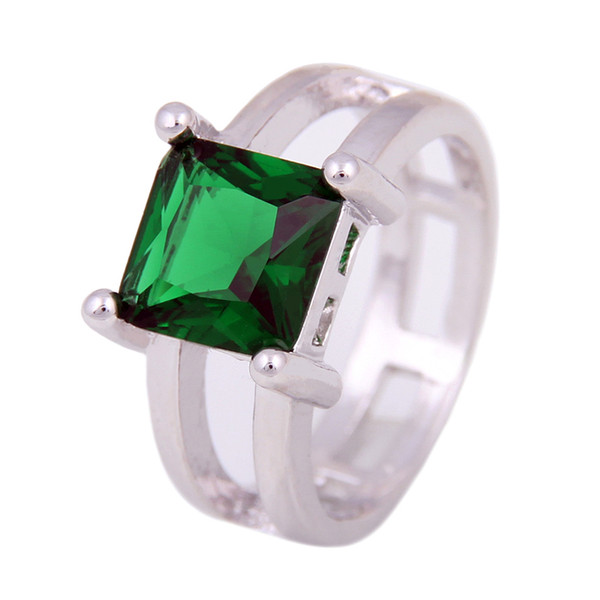 Lady Fashion Jewelry Dazzling Emerald Green 925 Sterling SilverPlated Engagement Wedding Ring Size 7 8 9