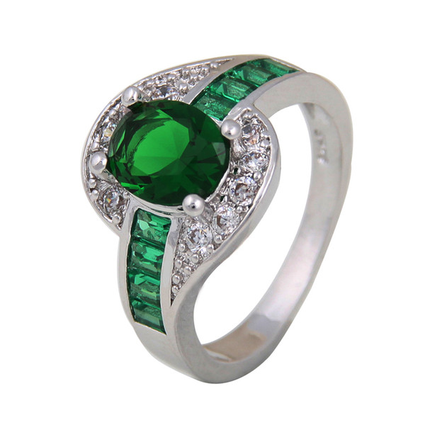 wholesale Fashion Jewelry Elegant Emerald Quartz & White Topaz Cubic Zirconia 925 Sterling Silver Ring Size 6 7 8 9 10