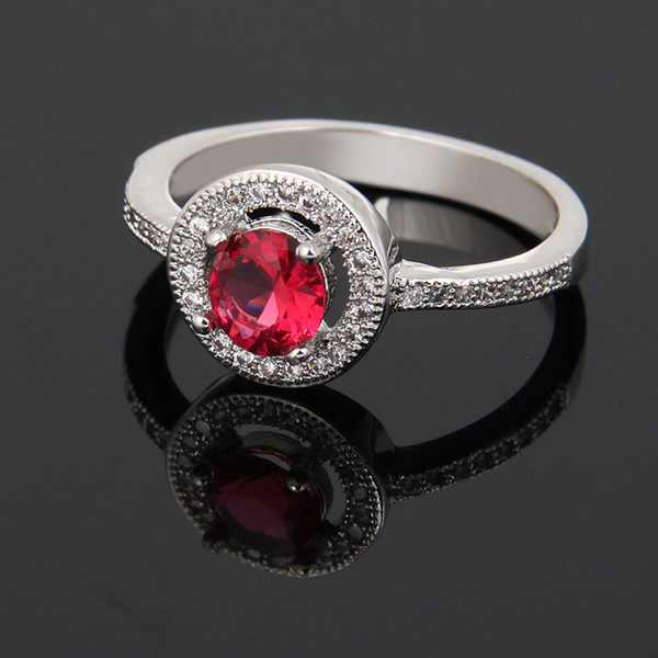 wholesale Fashion 925 Sterling Silver Fashion Nice cut Round Red Garnet Jewelry Ring size 6 7 8 9