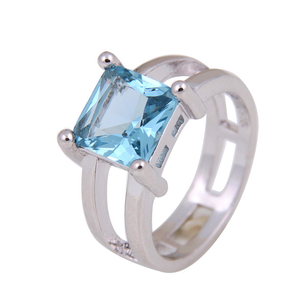 Hot Sell Women Fashion Jewelry beautiful S925 sterling silver Blue CZ Wedding Ring Size 7 8 9